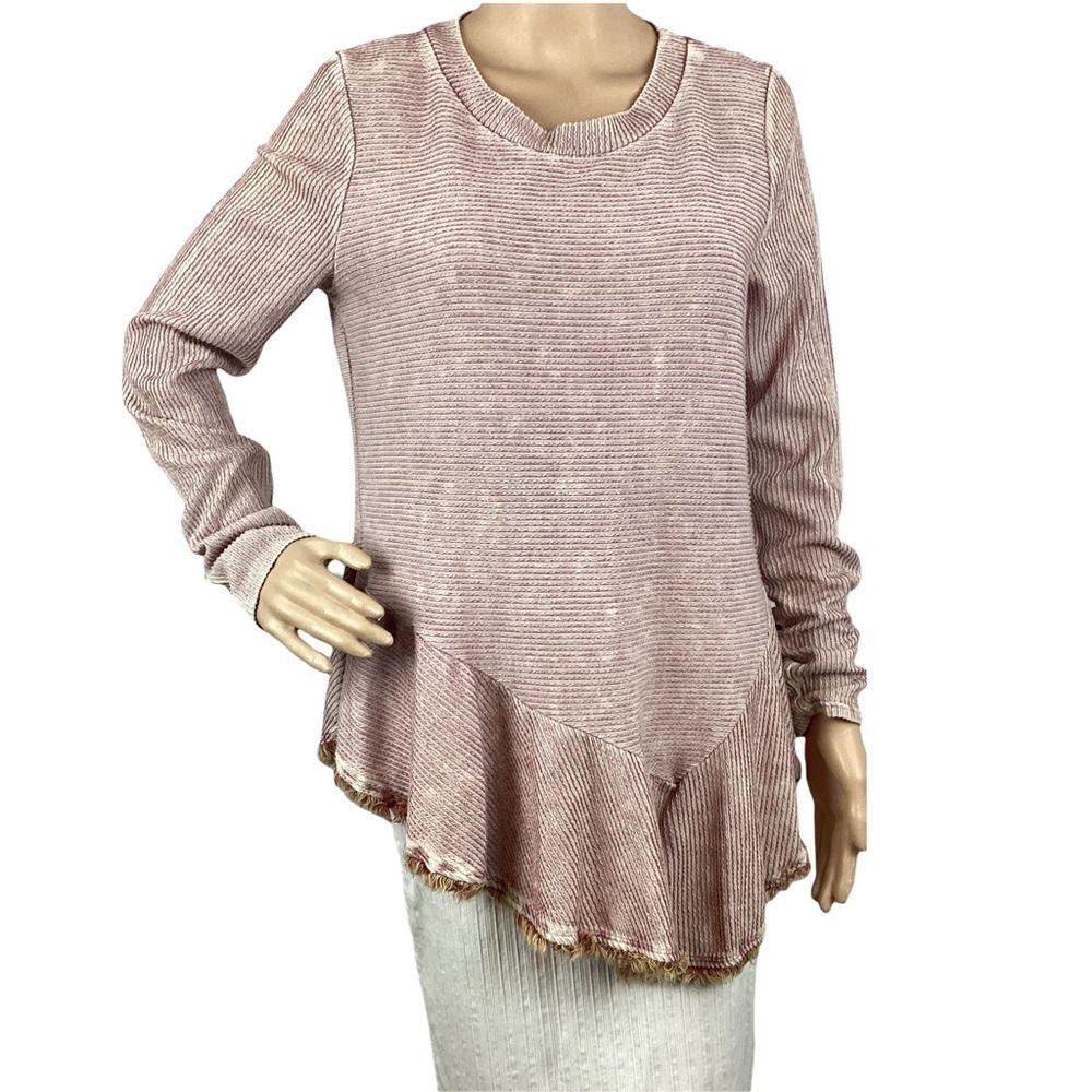 Altar'd State Top Size S Dusty Pink Ribbed Asymmetric Hem Long Sleeve